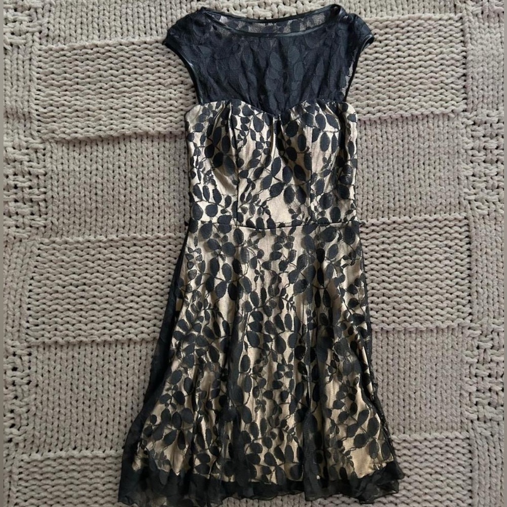 Y2K Speechless Black Mesh and Beige Midi Short Sleeve Dress